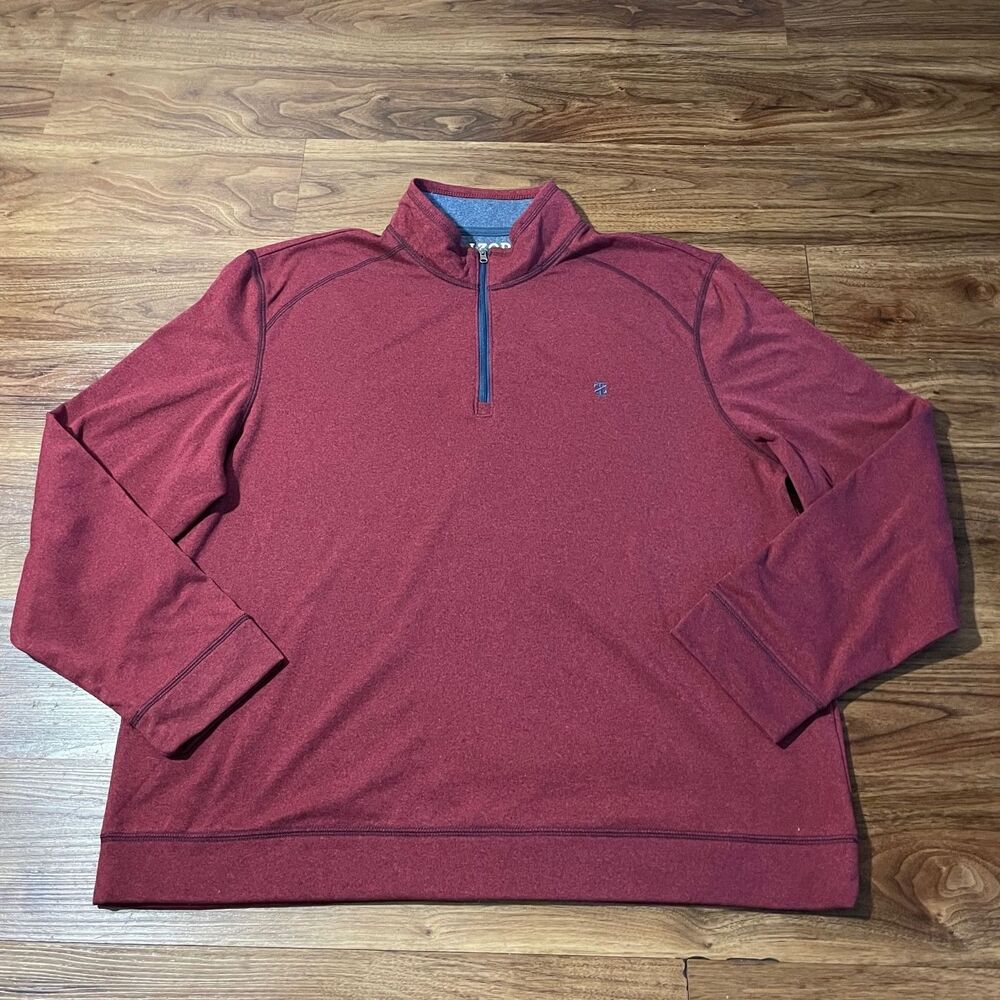 Izod 1/4 Zip Pullover Men Long Sleeve Red Quarter Zip Sweater Size 2XL Polyester